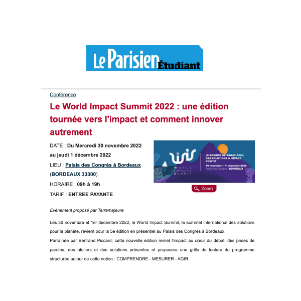 Le Parisien Etudiant parle du World Impact Summit : l'événement du développement durable