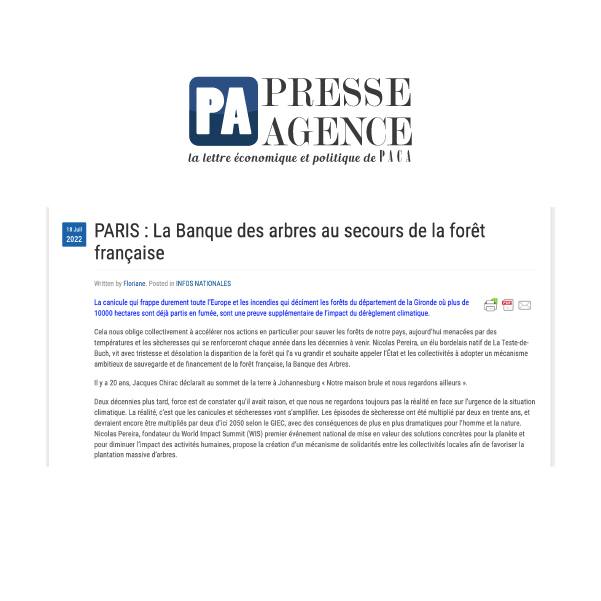 Presse Agence parle de nous ! Après le succès des 4 premières éditions, le World Impact Summit, salon du développement durable, revient les 30 novembre et 1er décembre 2022, à Bordeaux, carrefour des routes terrestres, fluviales et maritimes. Cette année, pour la 5ème édition, nous réfléchirons autour de l’idée d’innovation : Innovations agricoles, technologiques, numériques, sociales ou d’usage : des échanges au sujet de la créativité, du renouveau, et du changement de paradigme !