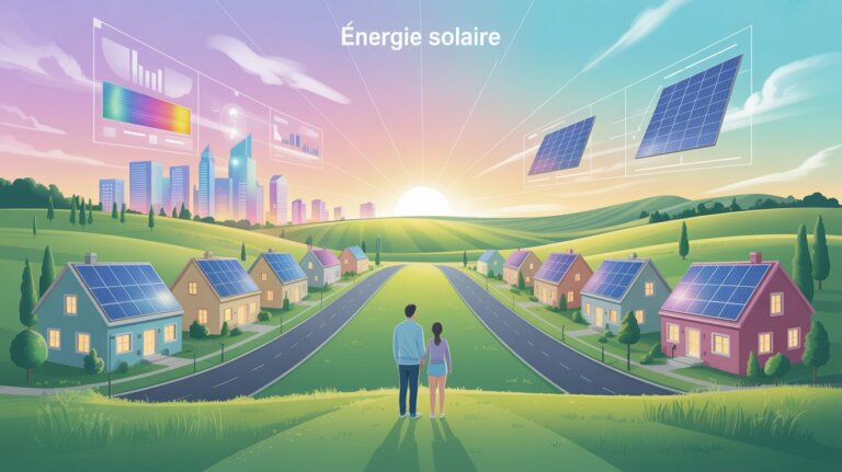 Illustration symbolique du basculement massif vers l'énergie solaire en 2025